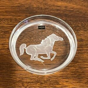 Hoya Etched Crystal Intaglio Prancing Horse Wine Bottle Coaster or Plate